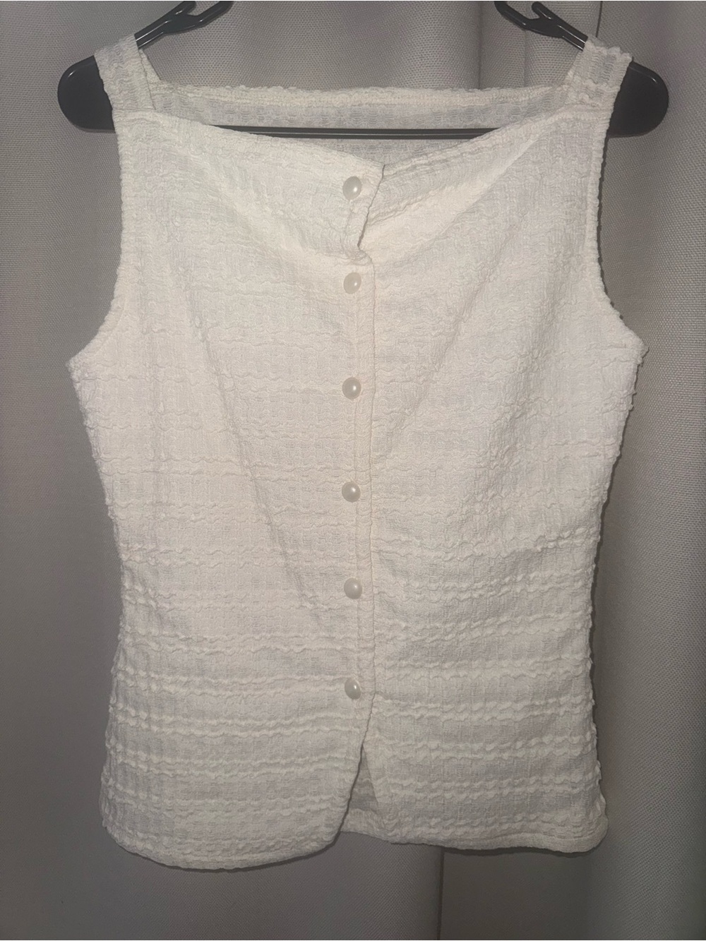 White Textured Button-Back Tank Top